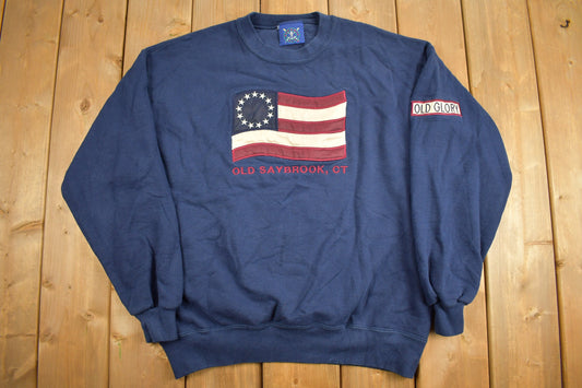 Vintage 1990s Navy Old Saybrook, CT Sweatshirt / 90s Crewneck / Souvenir Sweater / Tourist / Travel And Vacation