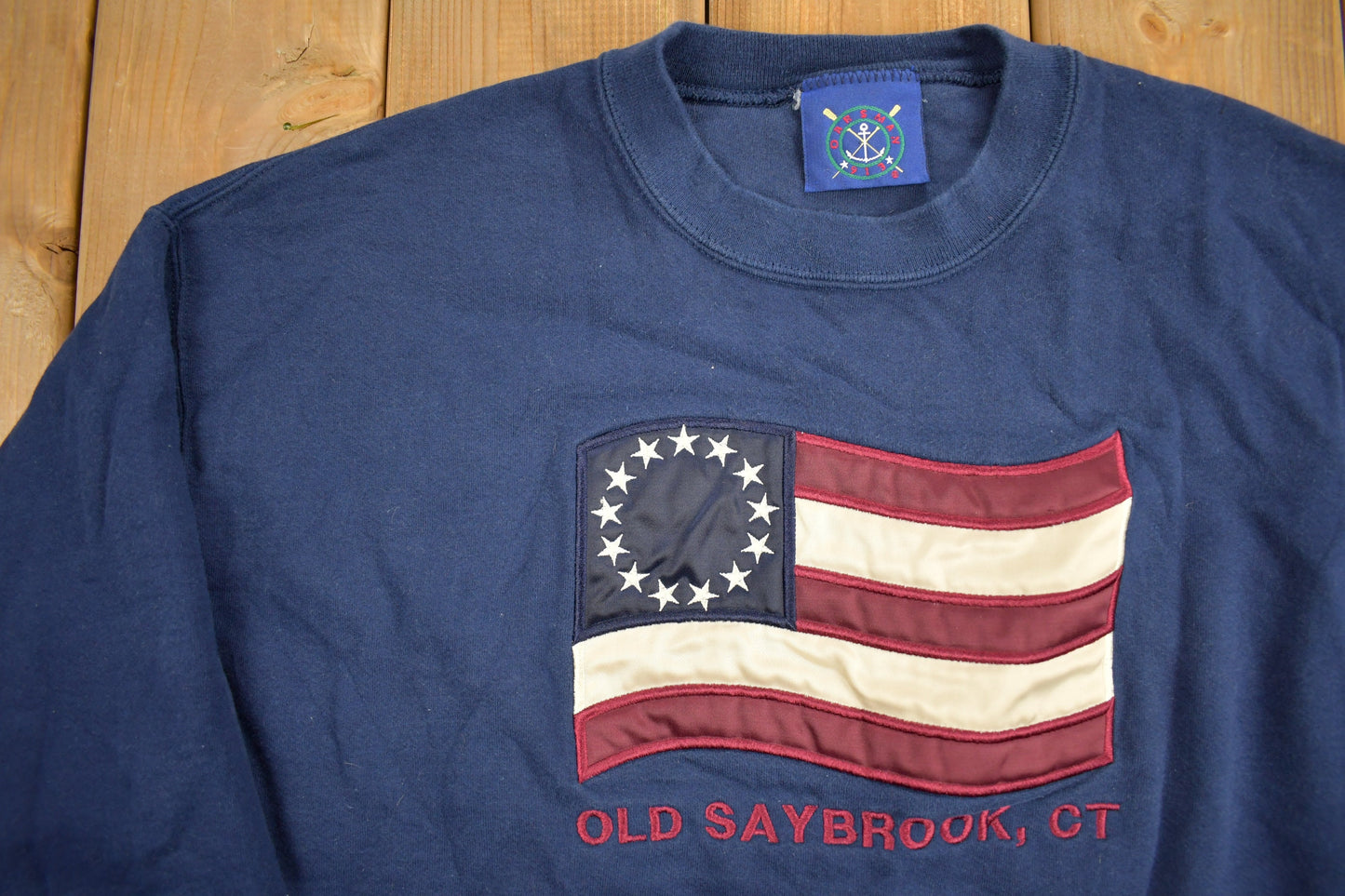 Vintage 1990s Navy Old Saybrook, CT Sweatshirt / 90s Crewneck / Souvenir Sweater / Tourist / Travel And Vacation