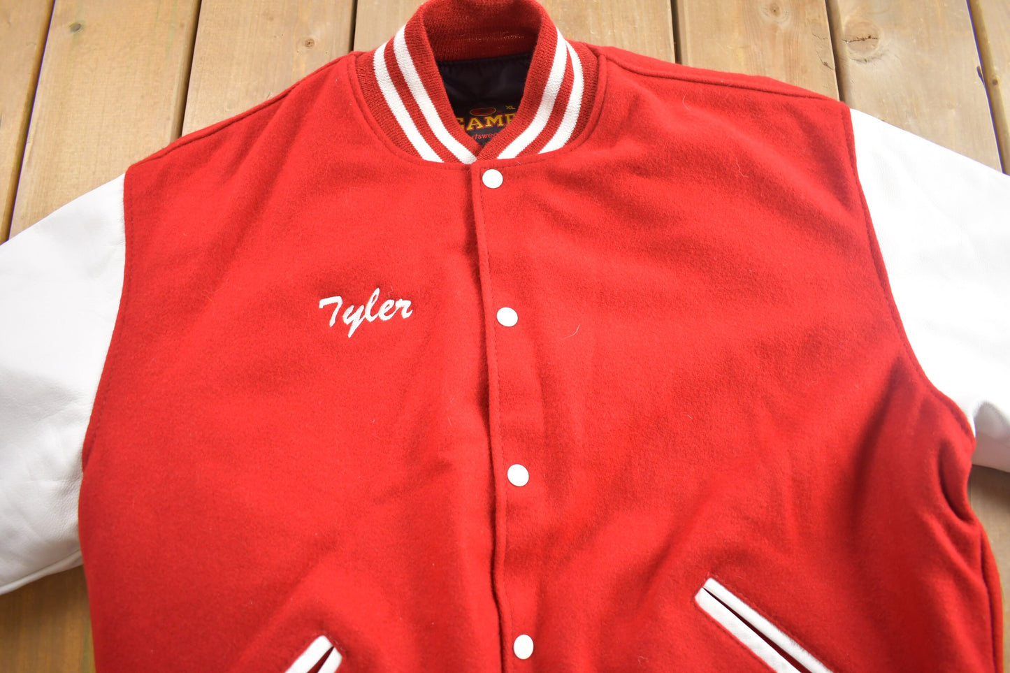 Vintage 1990s St Francis Soccer Leather Varsity Jacket / Made In USA / Red Varsity / Streetwear / Embroidered