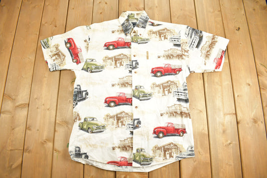 Vintage 1980s North River Short Sleeve Button Up Shirt / Car Pattern / Casual Shirt / Formal Shirt / Summer Time Vintage Shirt / Car Theme