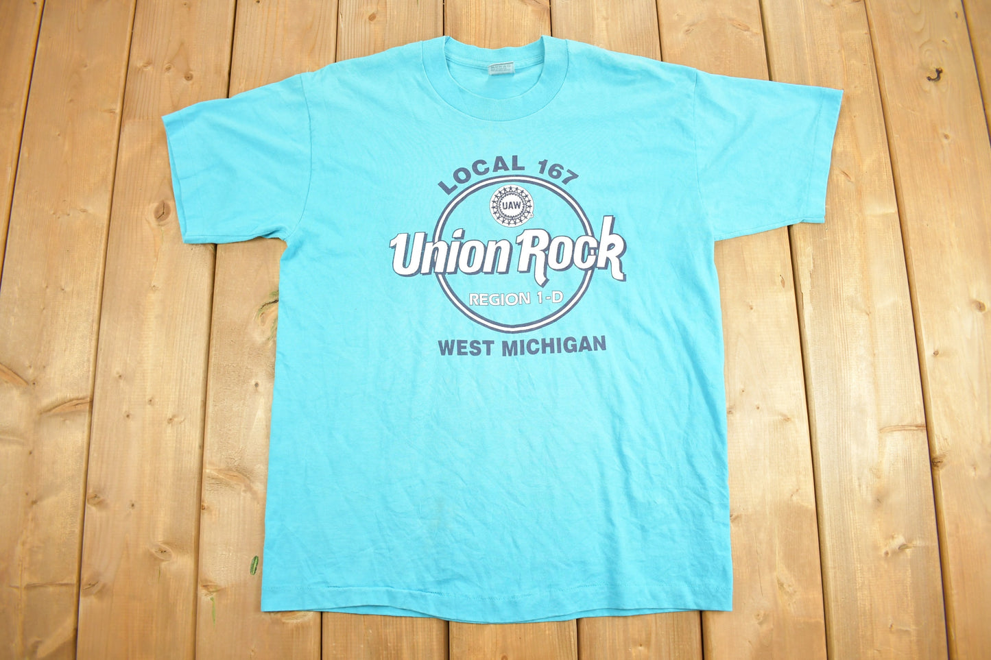 Vintage 1990s Union Rock West Michigan Graphic T-Shirt / Streetwear / Retro Style / Single Stitch / Made In USA / 90s Graphic Tee / Parody