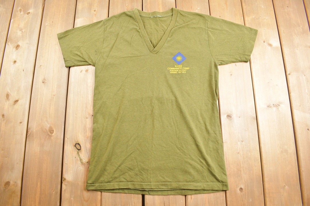 Vintage 1970s K OSS Commando Camp Quebec Graphic T-Shirt