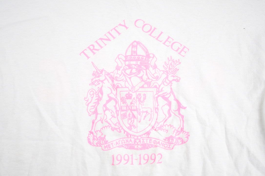 Vintage 1990s Trinity College NRAC Graphic Long Sleeve T-Shirt / Streetwear / Retro Style / Single Stitch / Made In USA / 90s Graphic Tee