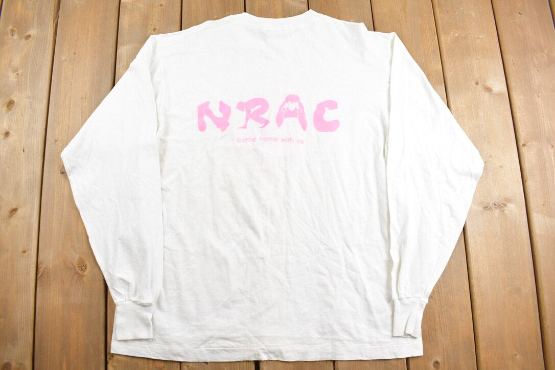 Vintage 1990s Trinity College NRAC Graphic Long Sleeve T-Shirt / Streetwear / Retro Style / Single Stitch / Made In USA / 90s Graphic Tee