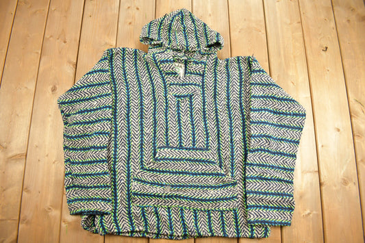 Vintage 1990s Baja Joe Rasta Blanket Knit Hoodie / 90s Hoodie / Vintage Sweater / 90s / Drug Rug / Color Block / Baja / Size Medium / /