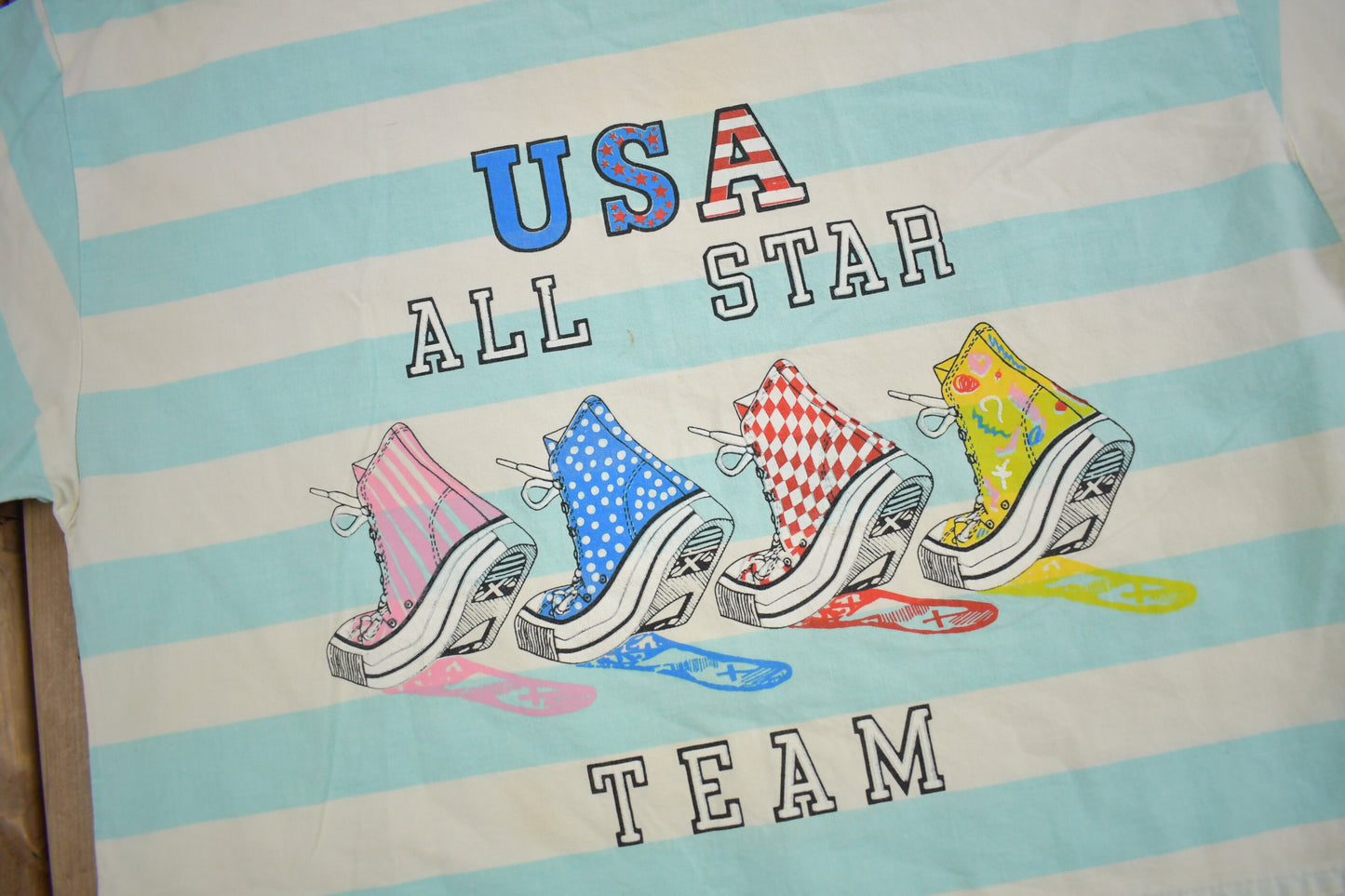 Vintage 1980s USA All Star Team Graphic T Shirt / Vintage Striped T Shirt / Graphic Tee /  Made In USA