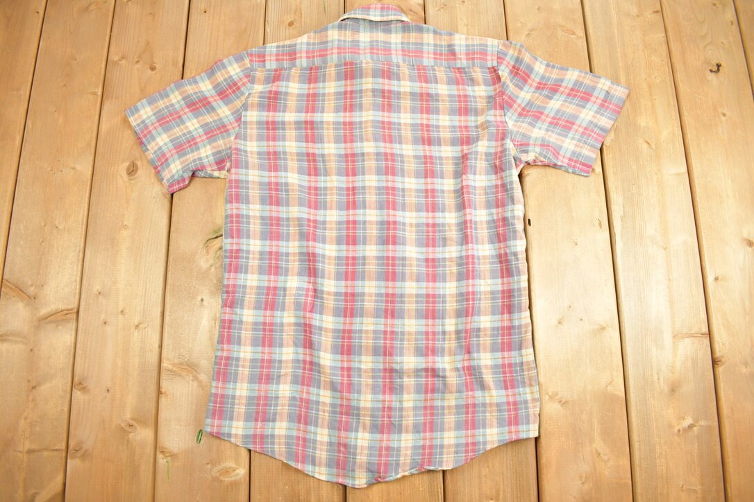 Vintage 1990s Townsly Plaid Short Sleeve Button Up Shirt / Woven Gingham / Plaid Pattern / Casual Shirt / Gingham Shirt