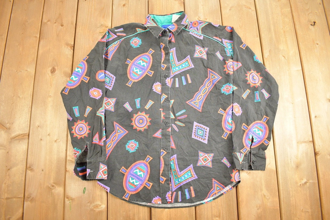 Vintage 1980s Roper Western Button Up Shirt / Made in USA / Abstract Pattern / Casual Shirt / Formal Shirt / 80s Pattern