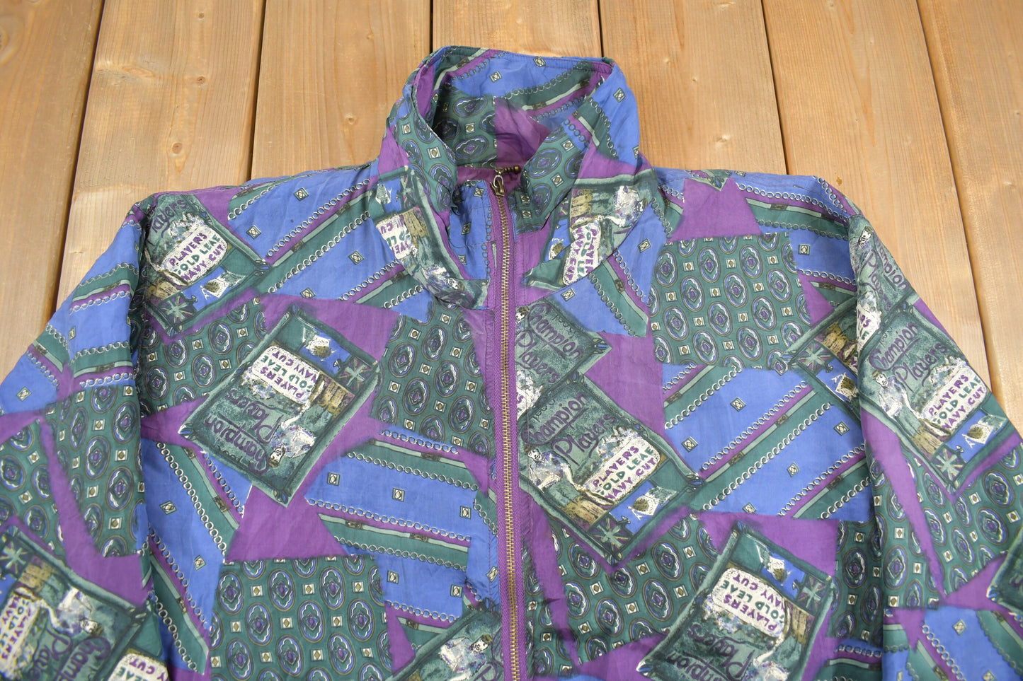 Vintage 1990s Chris Allan 100% Silk All Over Print Full Zip Windbreaker / Patchwork Pattern / Outerwear Jacket / Streetwear Fashion