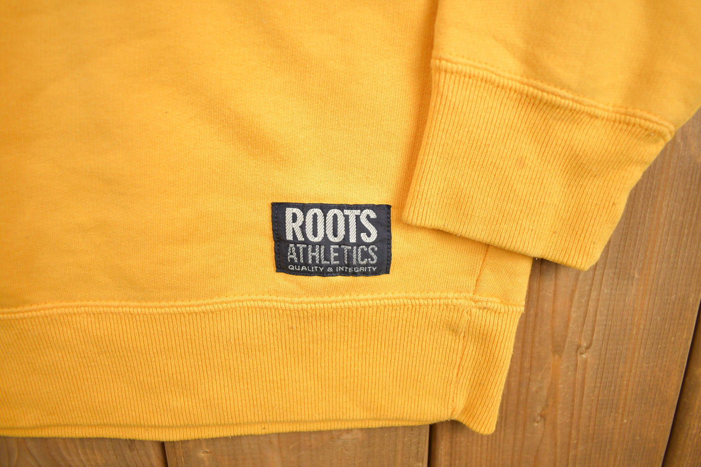 Vintage 1990s Roots Yellow Spellout Crewneck Sweatshirt / 90s Crewneck / Made In Canada / Streetwear / Embroidered