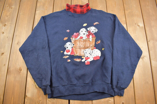 Vintage 1990s Gopher Sport Apple Basket Dalmations Turtleneck / Souvenir / Vintage Sweatshirt / Dog Theme / Cute / Made In USA / Size L