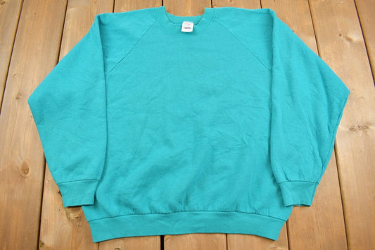 Vintage 1980s Womens Blank Teal Crewneck Sweatshirt / 80s Crewneck / Made In USA / Essential / Raglan / 90s Blank / Fruit Of The Loom /