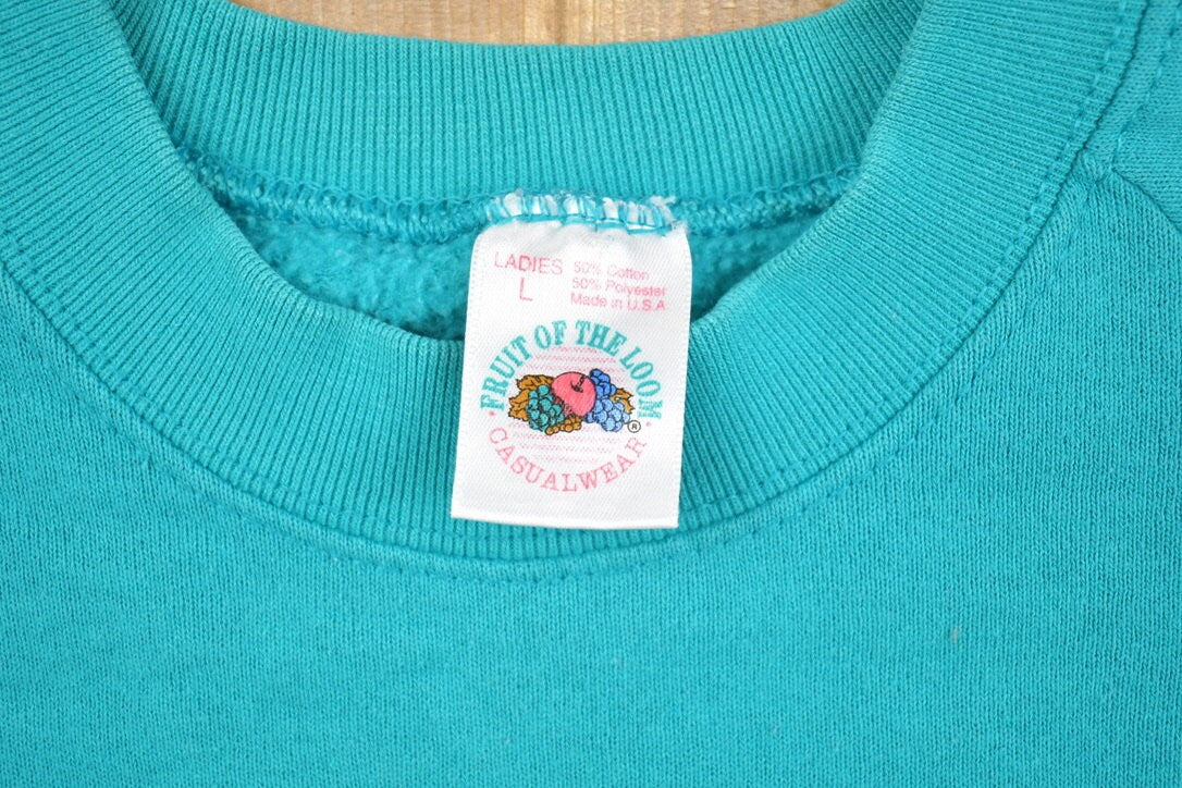 Vintage 1980s Womens Blank Teal Crewneck Sweatshirt / 80s Crewneck / Made In USA / Essential / Raglan / 90s Blank / Fruit Of The Loom /