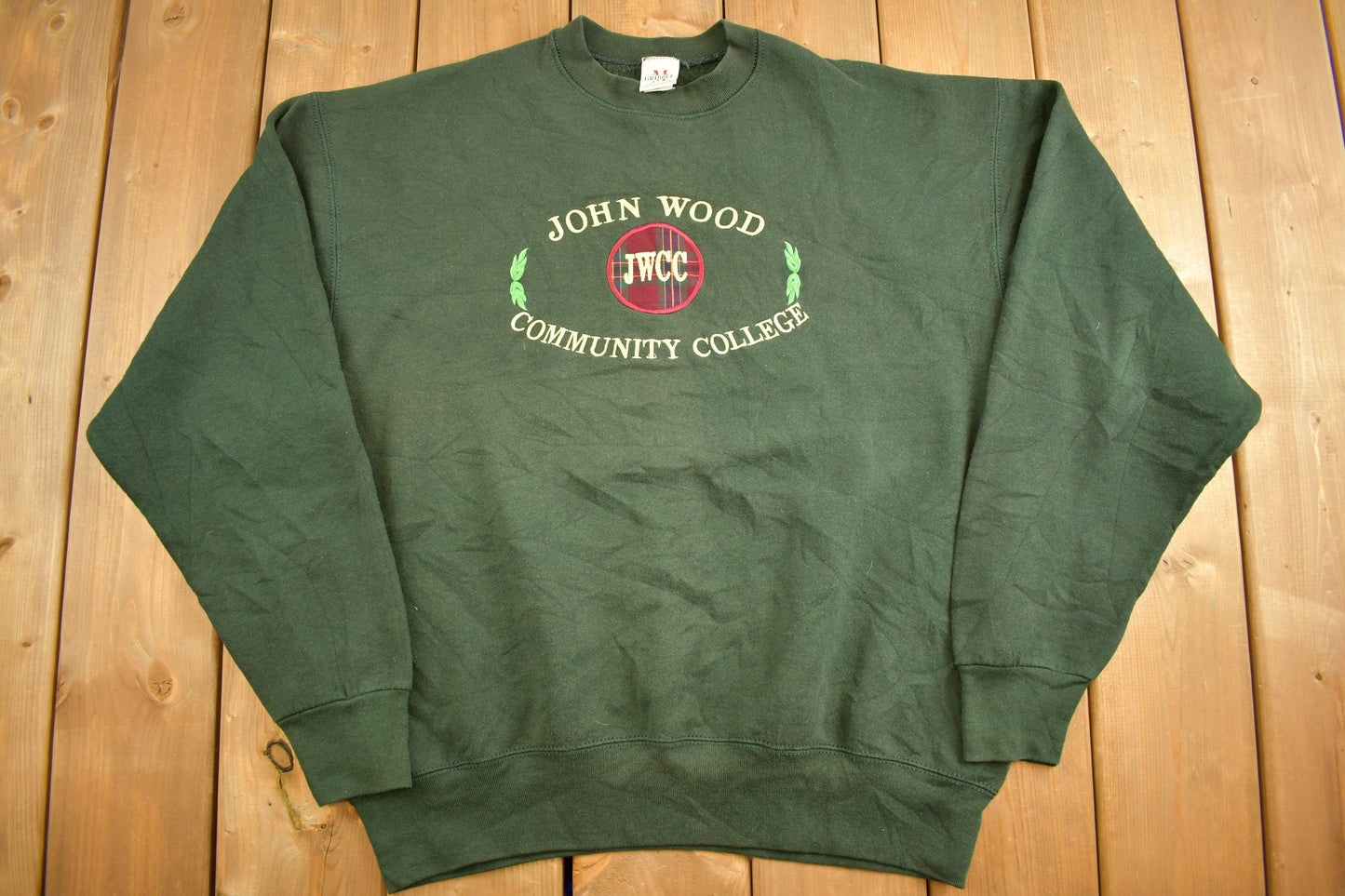 Vintage 1990s John Wood College Collegiate Sweatshirt / Embroidered / Streetwear / Sportswear / Americana / Made in USA