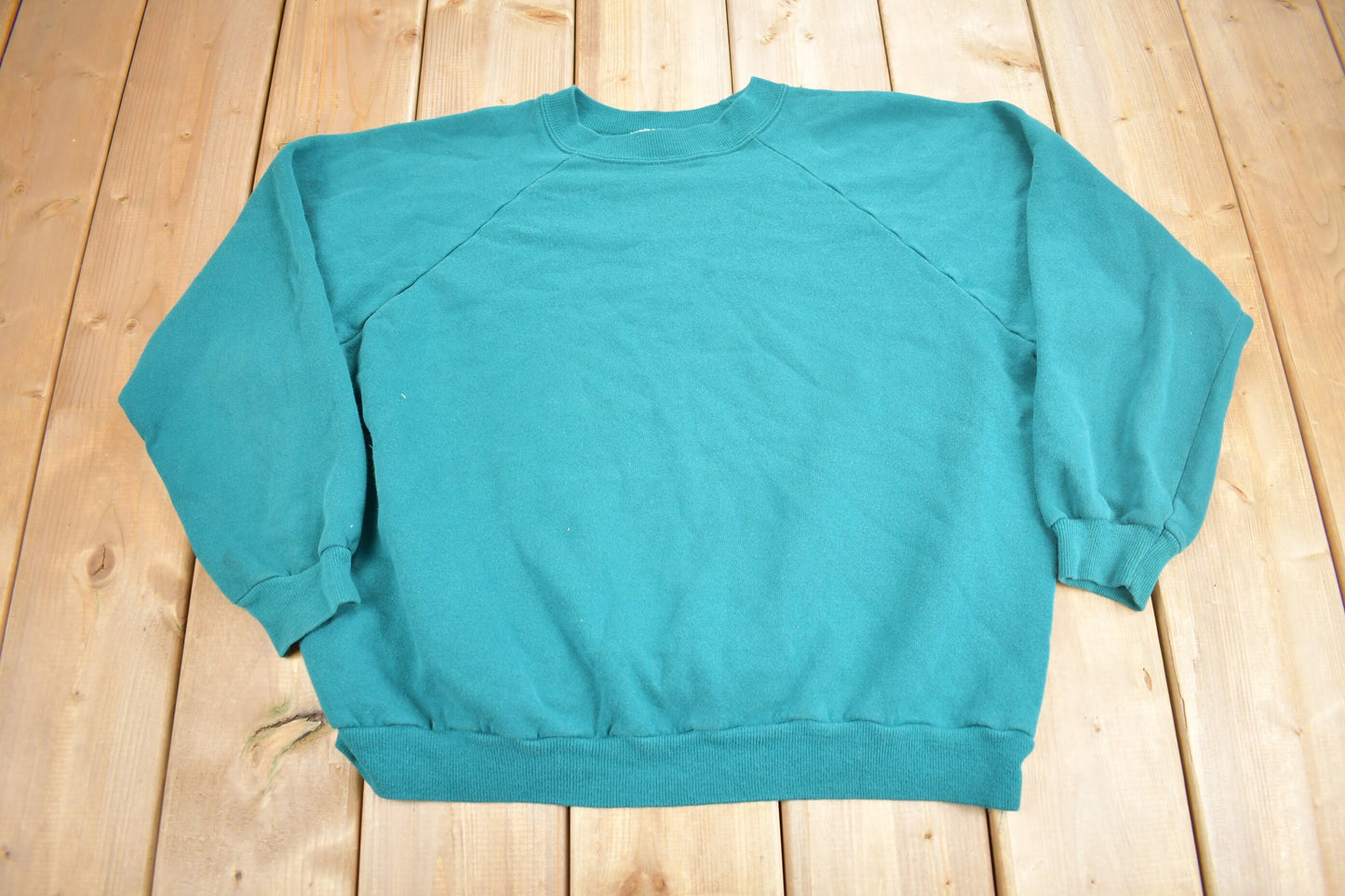 Vintage 1990s Turquoise Blank Hanes Herway Crewneck Sweatshirt / 90s Crewneck / Women's / Essential / Streetwear / 90s Blank