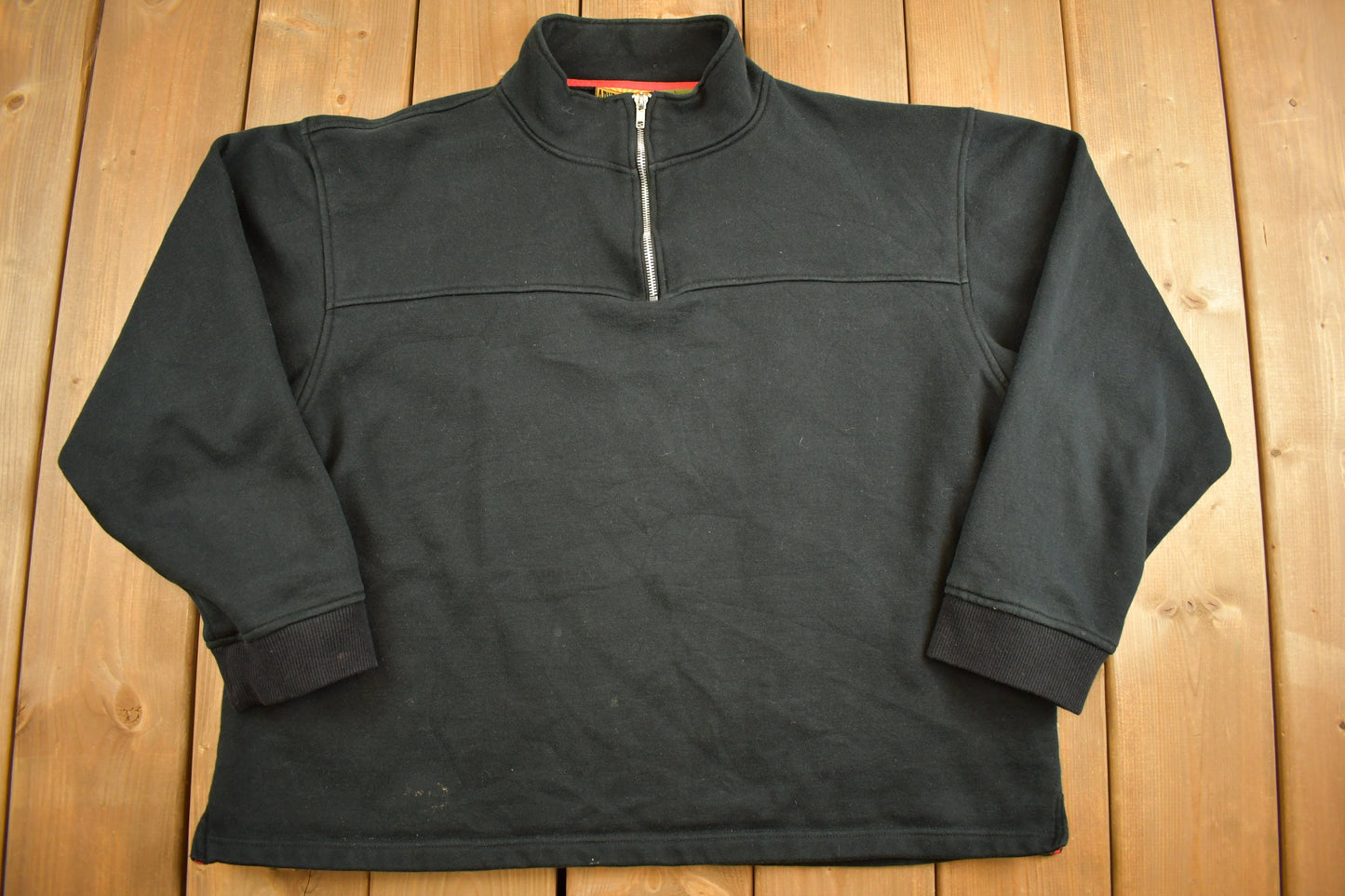 Vintage 1990s Blank Black Athletic Quarter Zip Sweatshirt / 90s Crewneck / Essential / Streetwear / 90s Blank / Golf Sweater