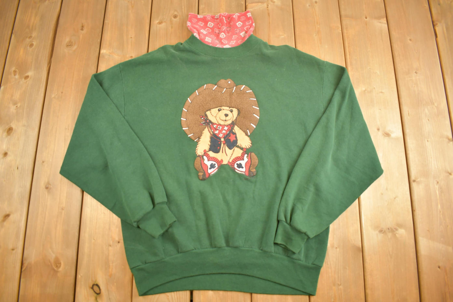 Vintage 1990s Gopher Sport Cowboy Bear Turtleneck / Souvenir / Vintage Sweatshirt / Western Theme / Cute / Made In USA / Paisley