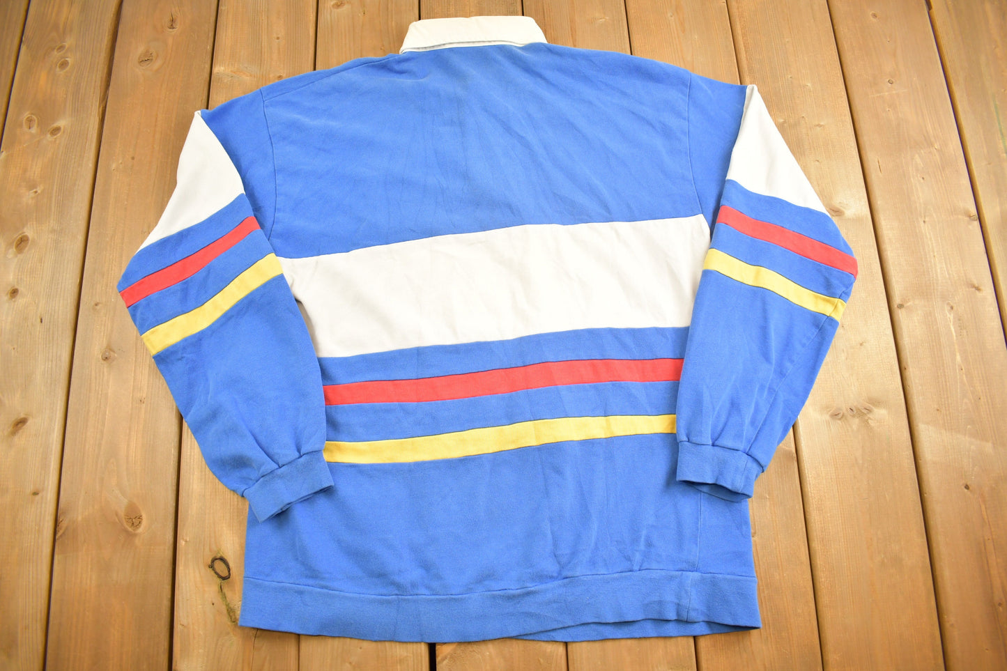 Vintage 1990s Collared Sweatshirt / 90s Collared Button Up / Athleisure / Striped Pullover / Rugby Style