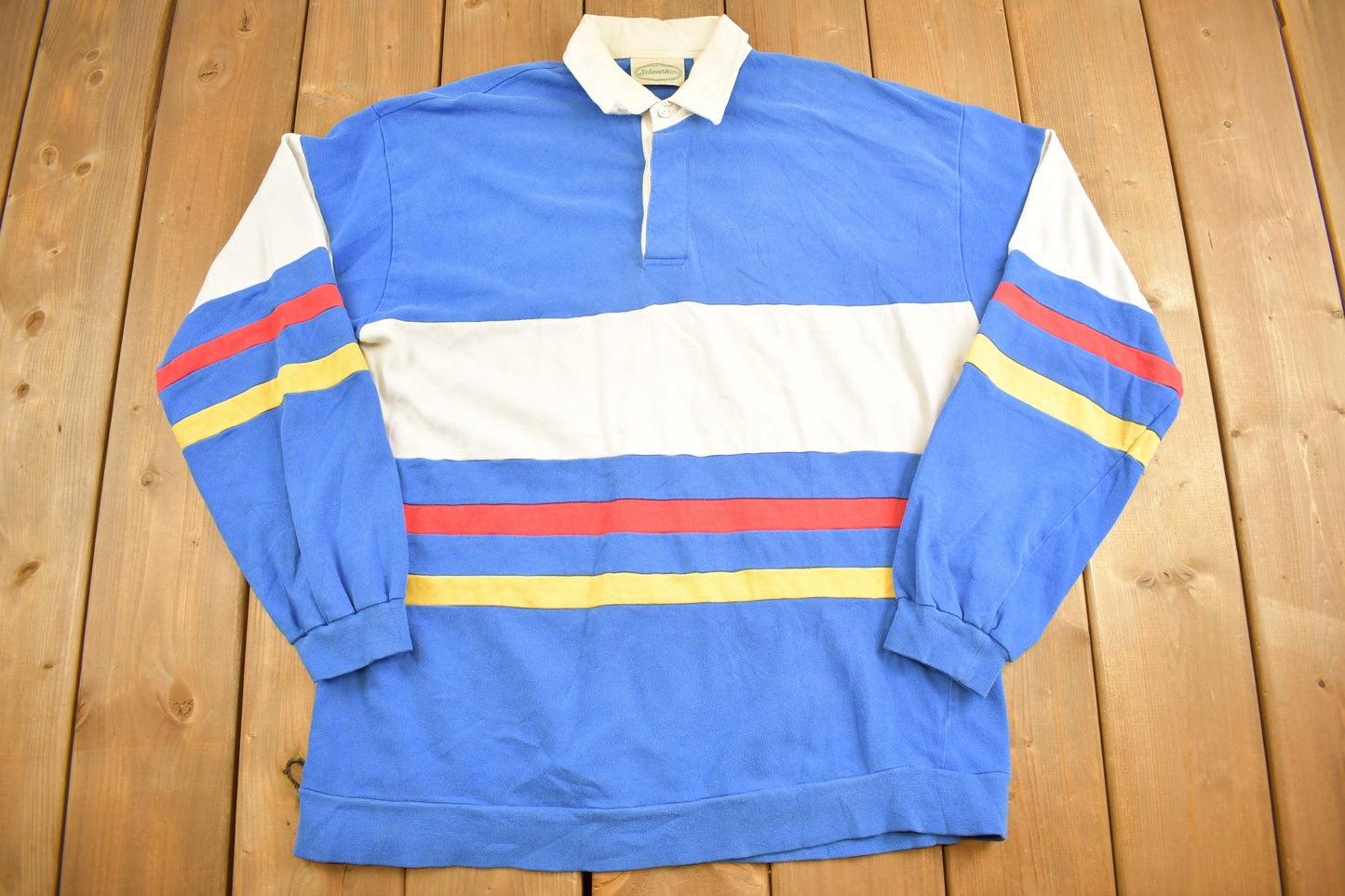 Vintage 1990s Collared Sweatshirt / 90s Collared Button Up / Athleisure / Striped Pullover / Rugby Style