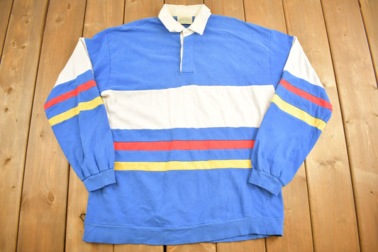 Vintage 1990s Collared Sweatshirt / 90s Collared Button Up / Athleisure / Striped Pullover / Rugby Style