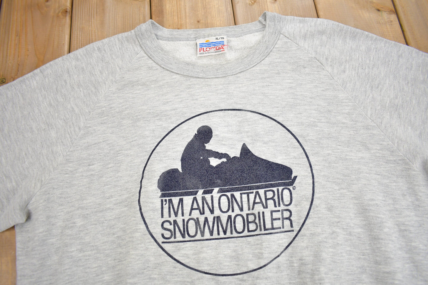 Vintage 1980s Ontario Snowmobiler Graphic Crewneck Sweatshirt / 80s Crewneck / Made In Canada / Snowmobile Sweater