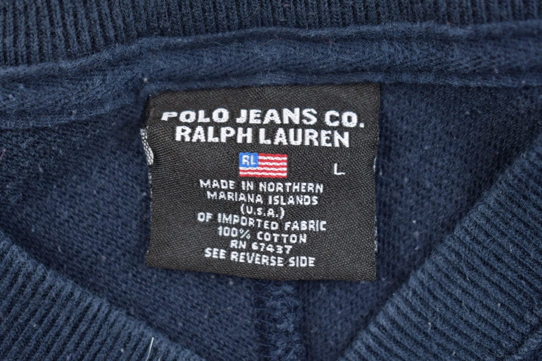 Vintage 1990s Polo Jeans Co By Ralph Lauren 90s V-Neck / Vintage "67" Varsity Sweatshirt / Embroidered Brand Logo Pullover Sweatshirt /