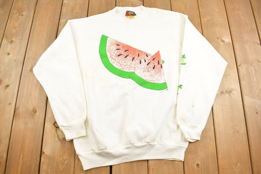 Vintage 1990s Fruit Theme Watermelon Crewneck Sweatshirt / 90s Crewneck / Made In USA / Streetwear / Jostens Crewneck / Size Medium