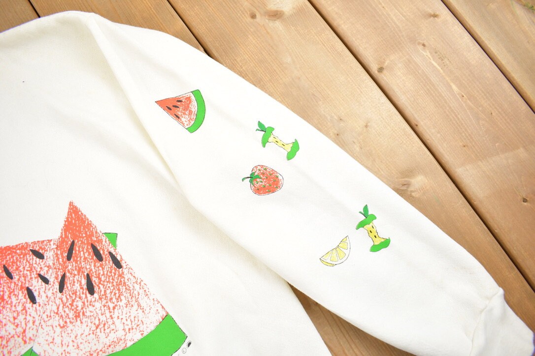 Vintage 1990s Fruit Theme Watermelon Crewneck Sweatshirt / 90s Crewneck / Made In USA / Streetwear / Jostens Crewneck / Size Medium