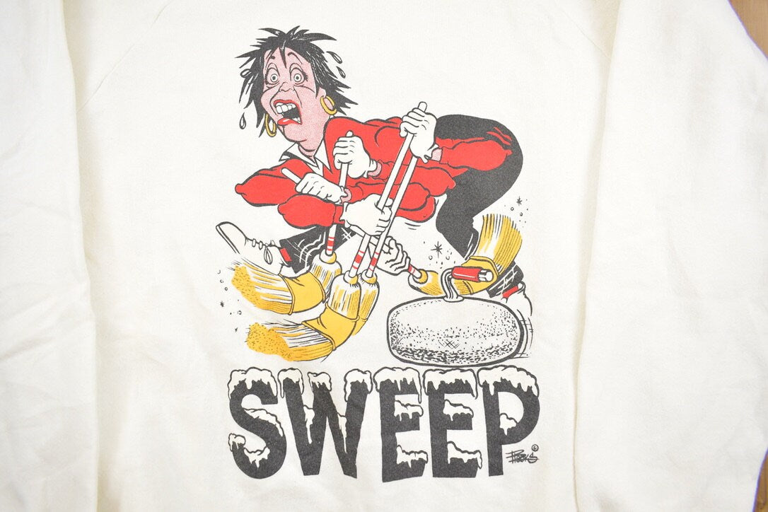 Vintage 1990s 'Sweep' Curling Theme Graphic Print Crewneck Sweatshirt / 90s Crewneck / Made In Canada / Streetwear / Fruit Of The Loom /