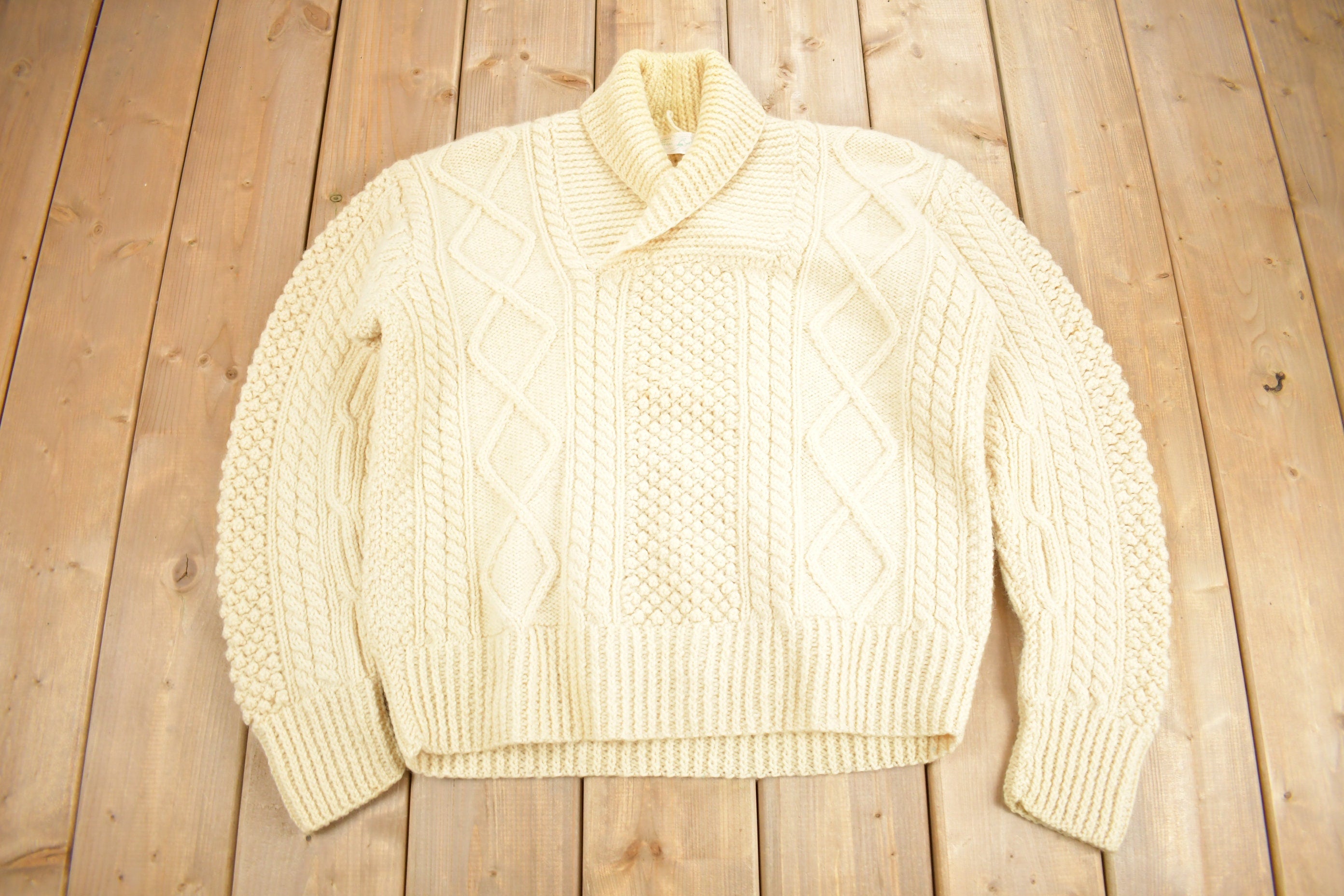 Vintage 1960s Homes Of Donegal 100% Wool Cable Knit Sweater