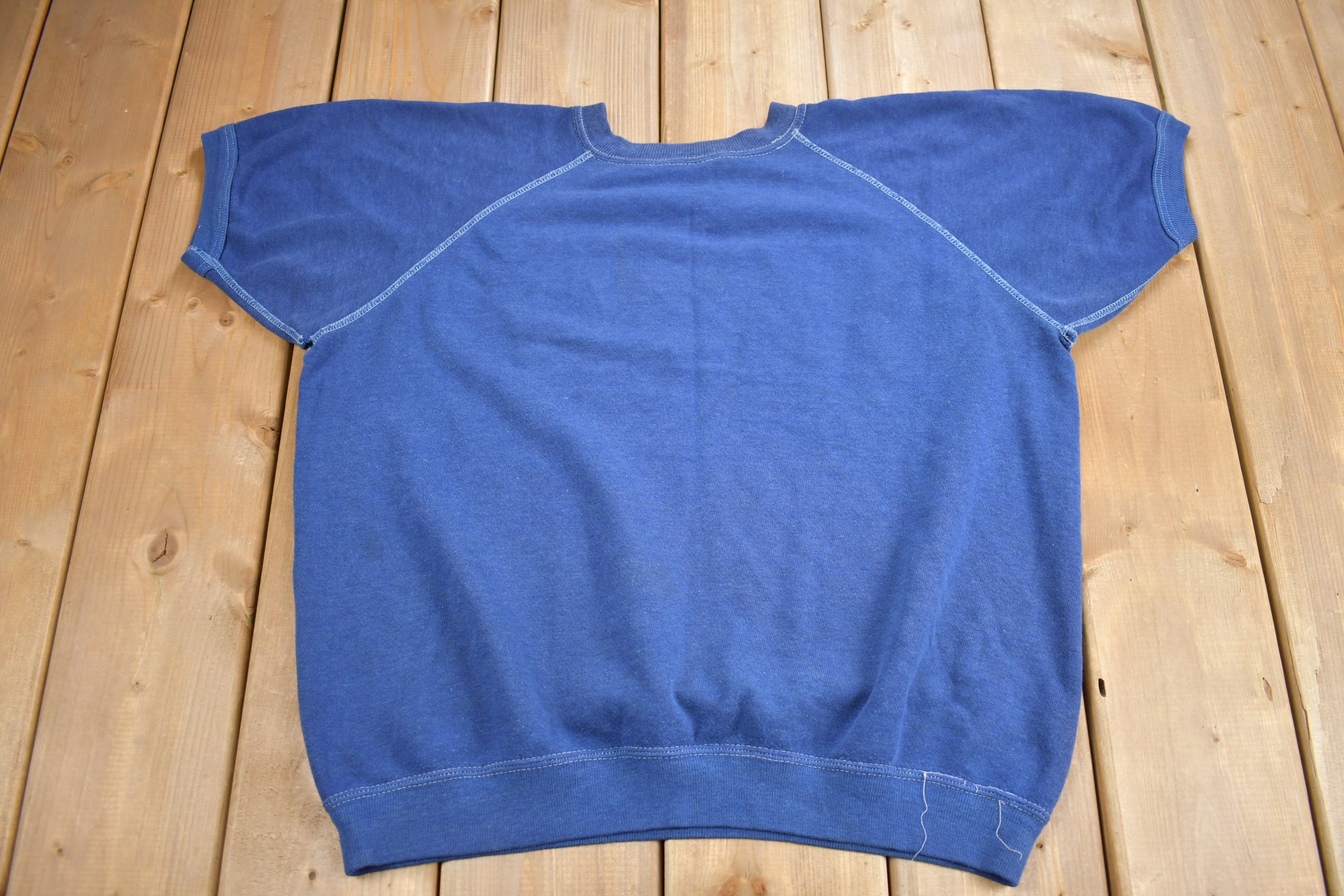 Vintage 1960s Blank Blue Short Sleeve Raglan Sweatshirt