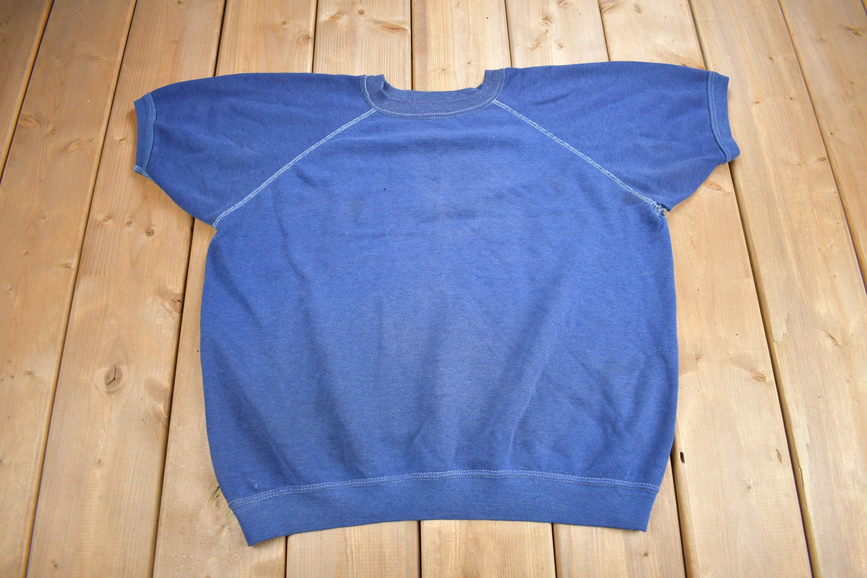 Vintage 1960s Blank Blue Short Sleeve Raglan Sweatshirt