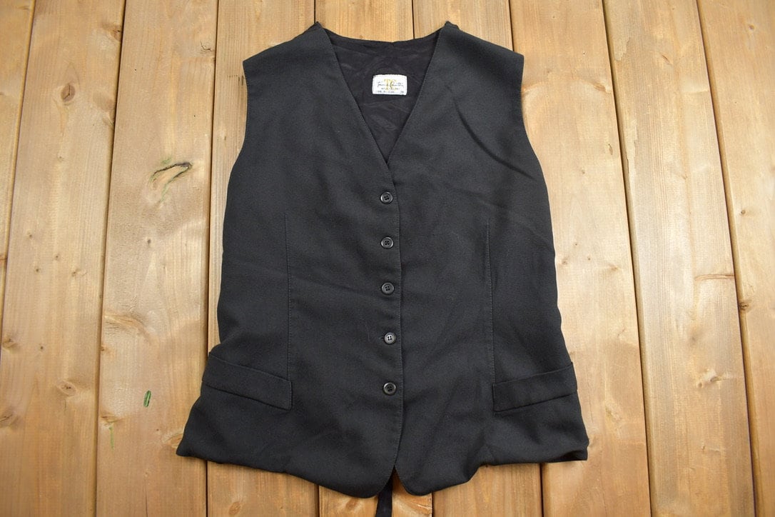 Vintage 1990s Town & Country Black Blank Vest / Vintage Vest / Button Up / Size Small / Button Up Vest / Vintage Waistcoat /