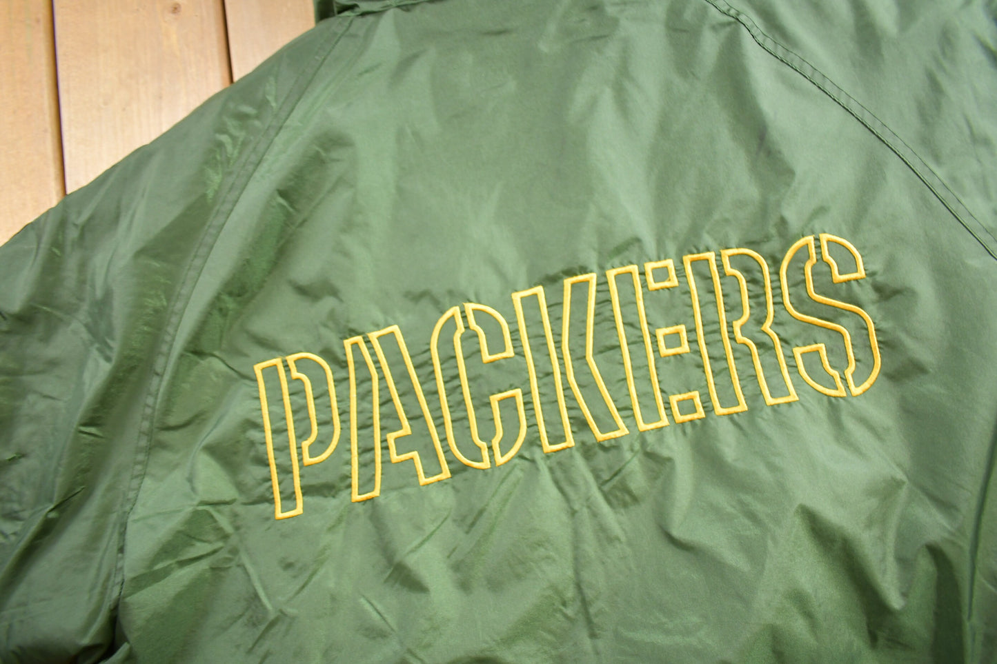 Vintage 1990s Green Bay Packers NFL Game Day Puffer Jacket / Color Block / Sportswear / Patchwork / Embroidered