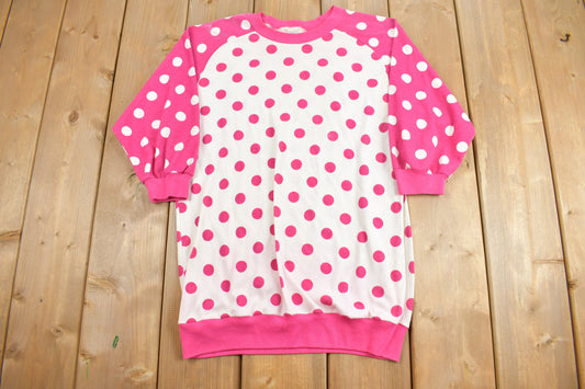 Vintage 1990s Pink Polka Dot Raglan T-Shirt / Streetwear / Retro Style / Made In USA / 90s Graphic Tee /