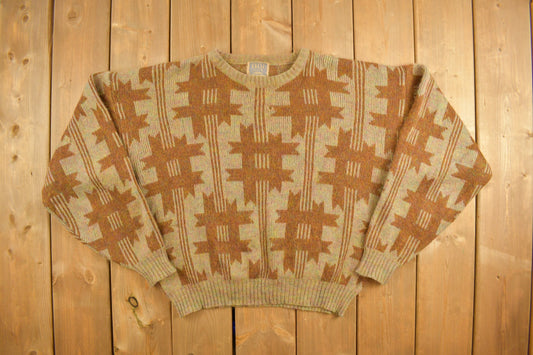 Vintage 1980s E State Knitted Pattern Crewneck Sweater / Vintage 80s Crewneck / All Over Pattern / Sweatshirt / Abstract Pattern