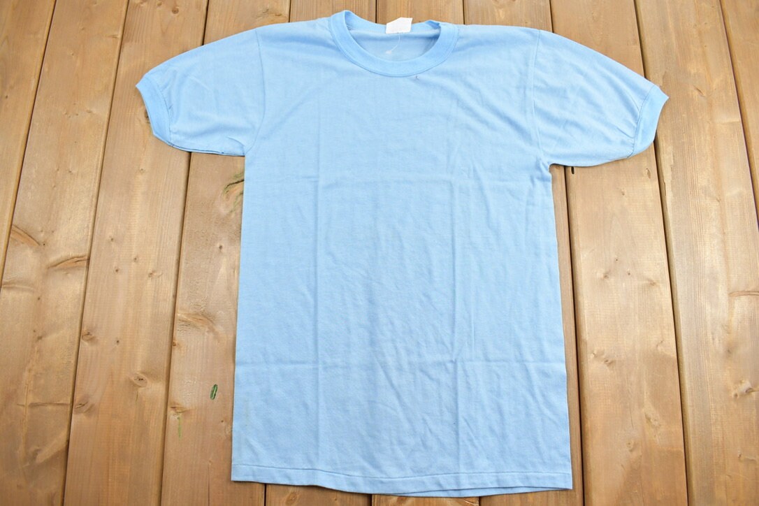 Vintage 1990s Blank Blue Ringer T-Shirt / Streetwear / Retro Style / Ringer Tee / Made In Canada / 90s Blank Tee / Ronne Experience Tee /