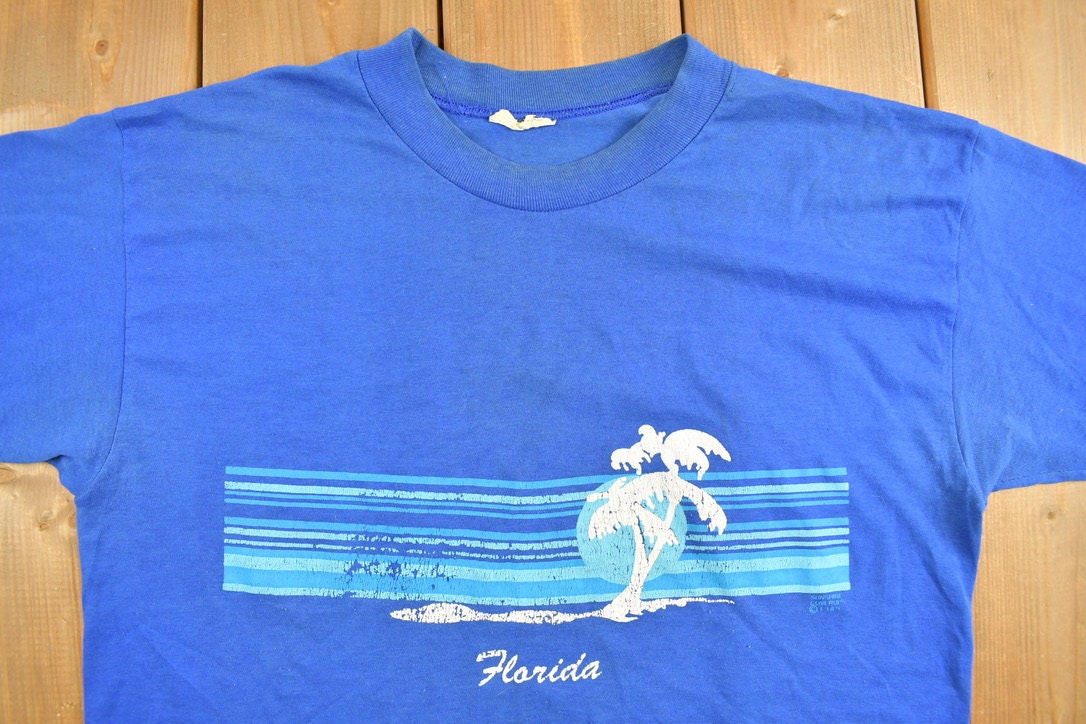 Vintage 1989 Blue Florida Souvenir T Shirt / Streetwear / Made In USA / Vacation Tee / Travel T Shirt / Tourist Shirt / Plam Tree