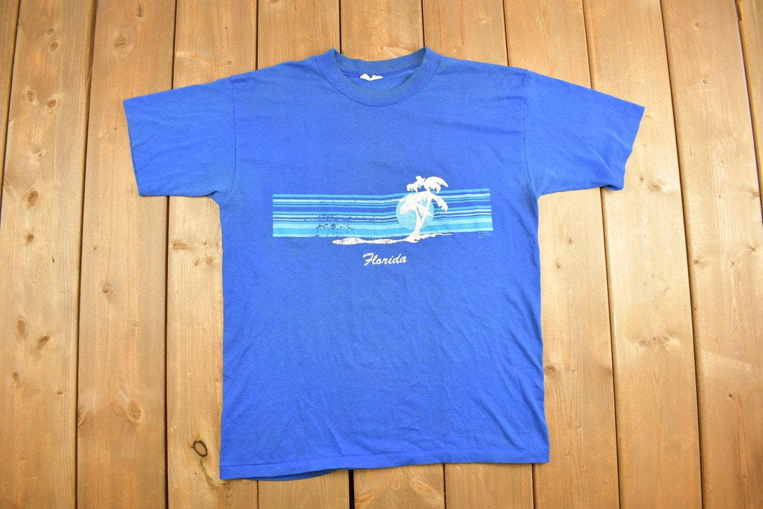 Vintage 1989 Blue Florida Souvenir T Shirt / Streetwear / Made In USA / Vacation Tee / Travel T Shirt / Tourist Shirt / Plam Tree