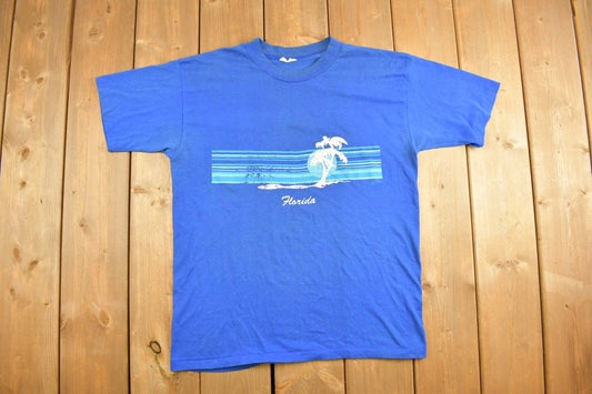 Vintage 1989 Blue Florida Souvenir T Shirt / Streetwear / Made In USA / Vacation Tee / Travel T Shirt / Tourist Shirt / Plam Tree