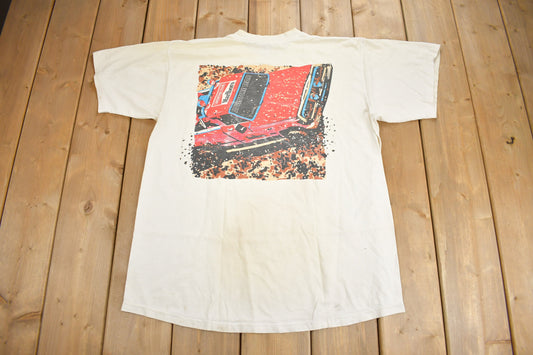 Vintage 1990s Marlboro Adventure Race Car Graphic Pocket T Shirt / Graphic Tee / Single Stitch / Made In USA / Cigarette Advertisement