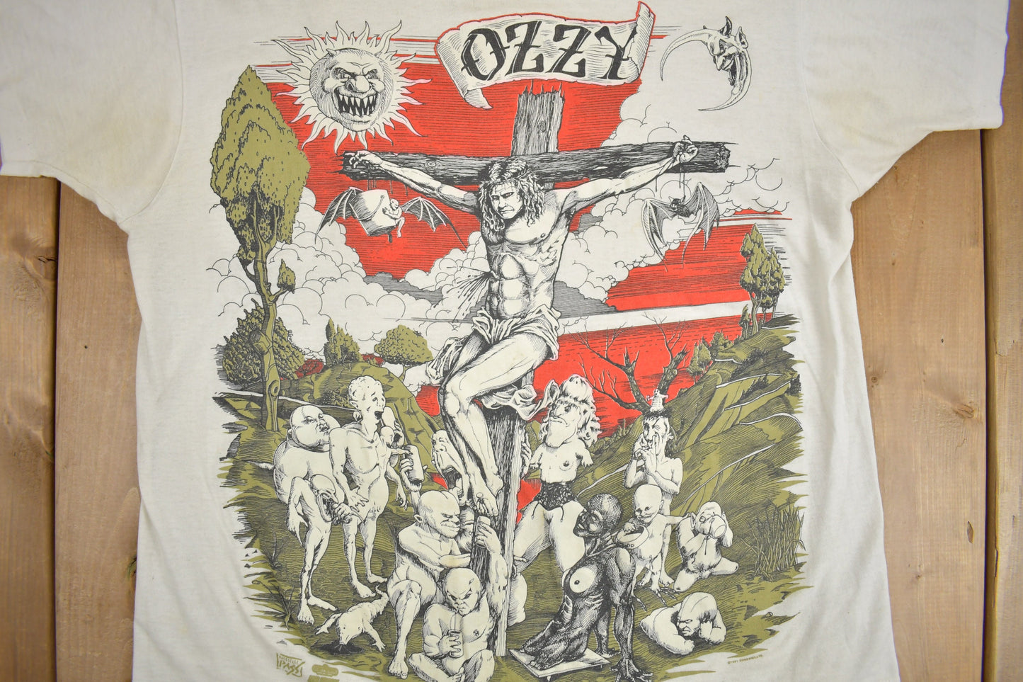 Vintage 1991 Ozzy Osbourne Cross Graphic T-Shirt / Band Tee / Single Stitch / Made in USA / Backstage Pass