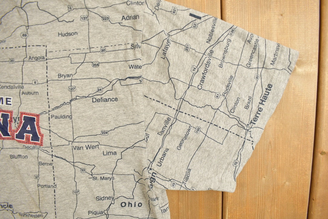 Vintage Y2K Indiana Road Map Souvenir T Shirt / Streetwear / Made In USA / Vacation Tee / Travel T Shirt / State Of Mine / Vintage Tourist