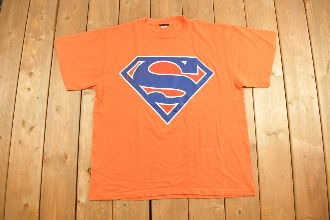 Vintage 1990s Rare Orange Superman Graphic T Shirt / Vintage T Shirt / Streetwear / Graphic Tee / Superhero Tee / DC Comics / Made In USA