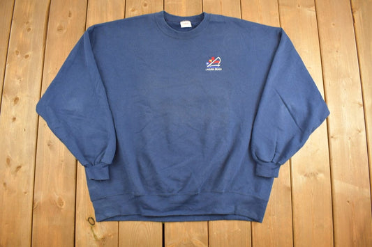 Vintage 1990s Laguna Beach Navy Crewneck Sweatshirt / 90s Crewneck / Souvenir Sweater / Made In USA / Travel And Vacation / Embroidered