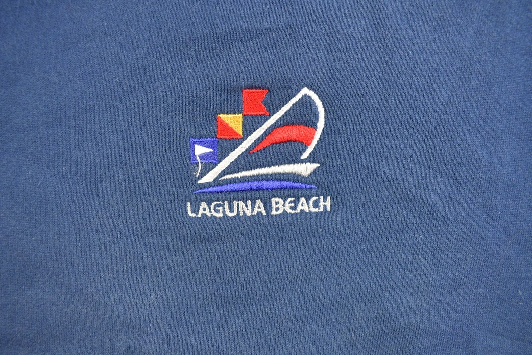 Vintage 1990s Laguna Beach Navy Crewneck Sweatshirt / 90s Crewneck / Souvenir Sweater / Made In USA / Travel And Vacation / Embroidered