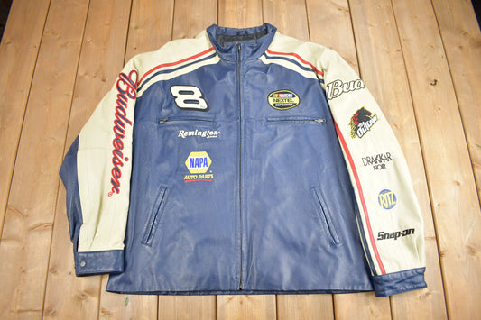 Vintage 1990s Dale Earnhardt Leather Nascar Racing Jacket / Patchwork / Color Block / Chase Authentics / Wilsons Leather