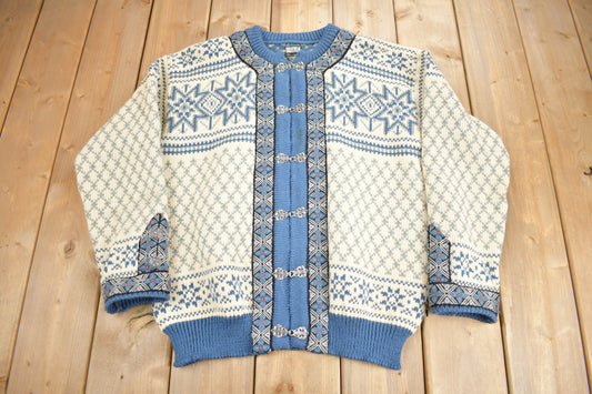 Vintage 1980s Dale Of Norway 100% Wool Knit Clasp Sweater / Vintage Knit / All Over Pattern / Winter Sweatshirt / Abstract Pattern