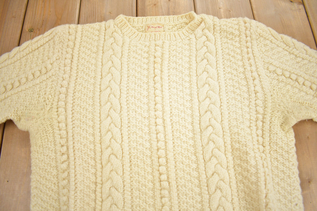Vintage 1970s Hand Knit Cable Knit Crewneck Sweater