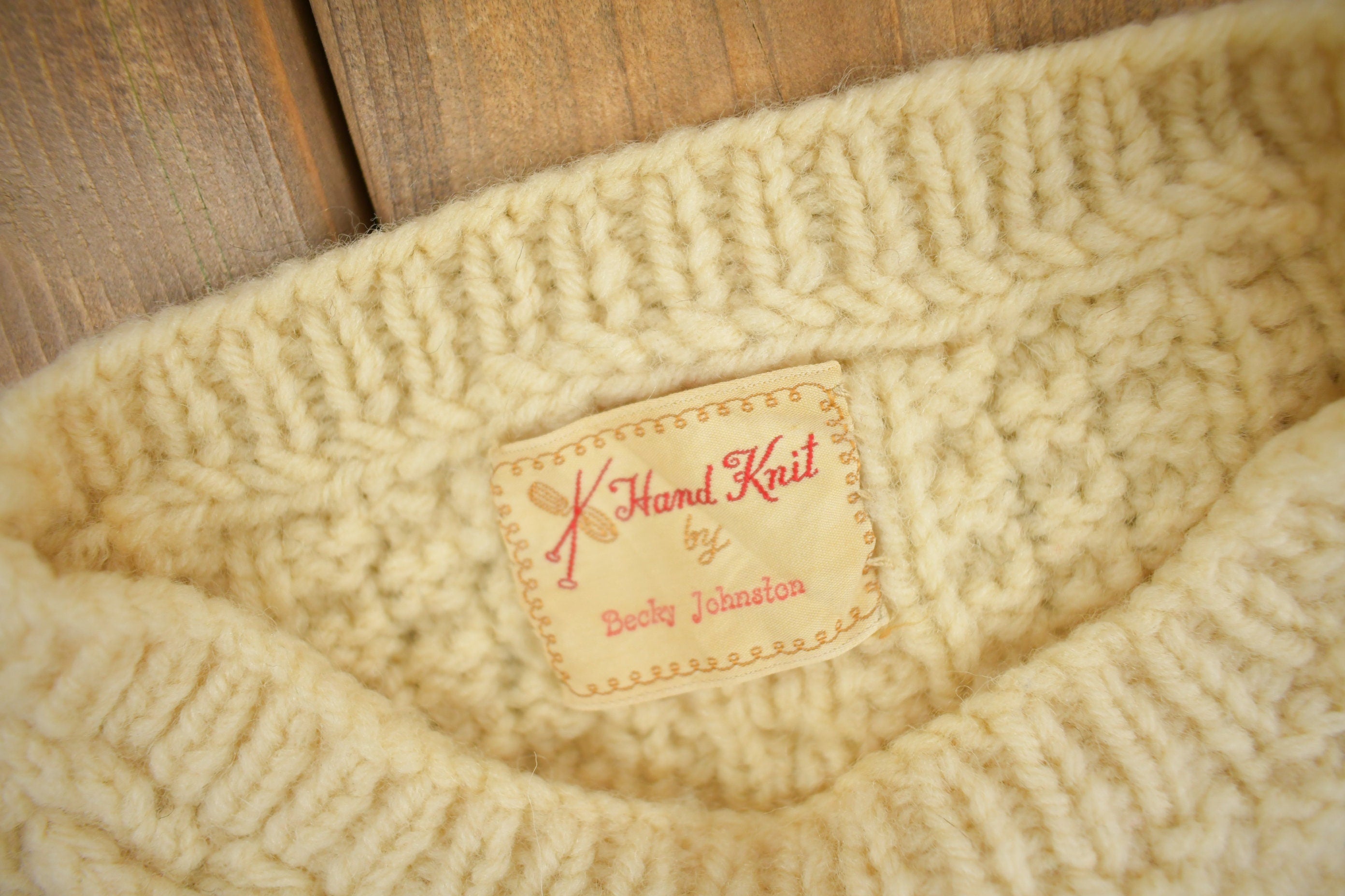 Vintage 1970s Hand Knit Cable Knit Crewneck Sweater